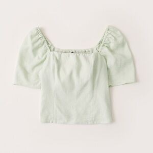 Abercrombie Pale Green Linen Square Neck Puff Sleeve Blouse size Medium